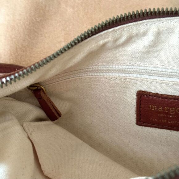 Margot NY Mary Scoop Crossbody Leather Purse Double Zipper Brandy Brown - Picture 10 of 13